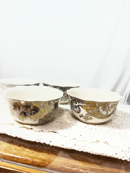 222 Fifth Other - 222 Fifth Adelaide Bowl Set of 4 Gold Silver Fine China Floral Bird Cereal Bowls